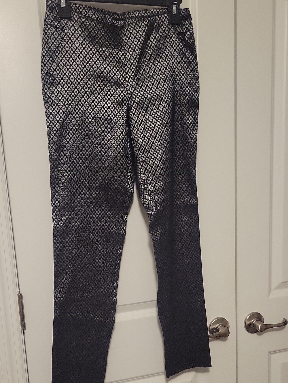 SOHO Black Metallic Patterned Straight Leg Pants